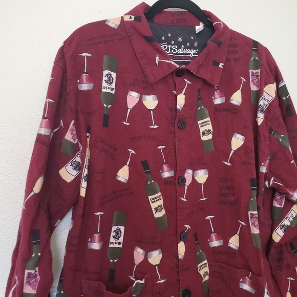 PJ Salvage Women's L Wine Bottle Glass Print Flannel Pajama Top Sleepwear Button - Picture 3 of 14